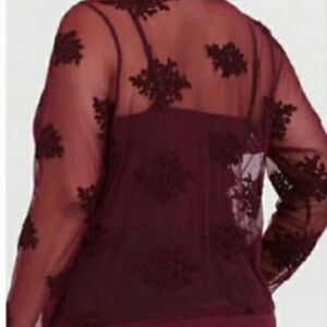 Torrid Mesh Floral Embroidery Roundneck Burgundy Red Plus Bomber Fashion Jacket